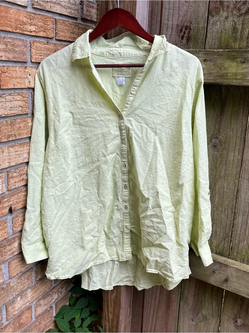 Sigrid Olsen Pale Lime Linen Blend Button-Front Shirt